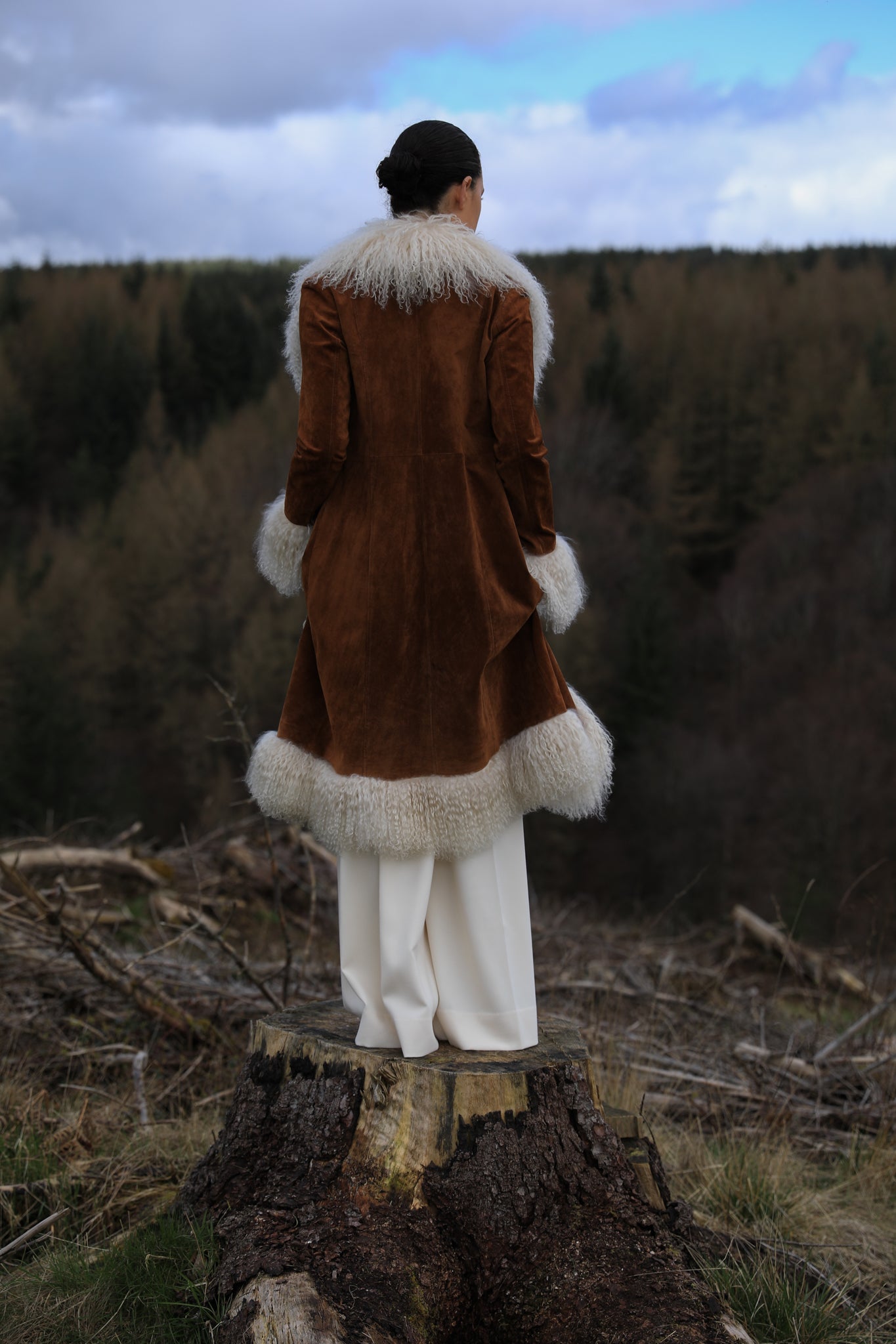 Suede Afghan coat with Mongolian shearling and cupro lining — The Penny