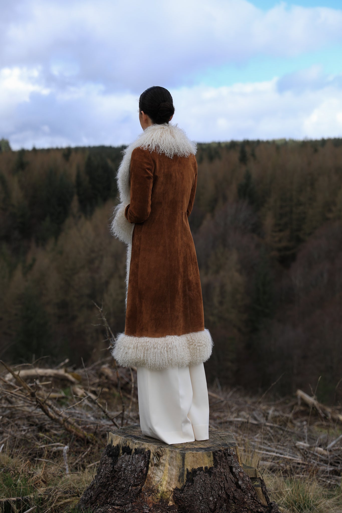 Josephine Jones The Penny suede and Mongolian Afghan coat with cupro lining