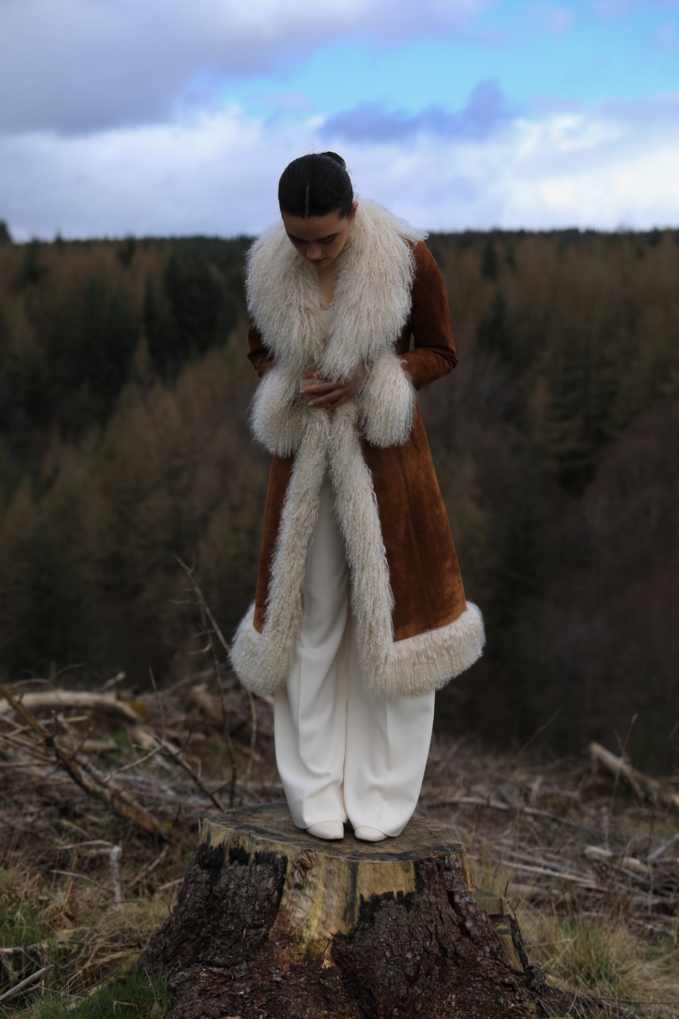 Josephine Jones The Penny suede and Mongolian Afghan coat with cupro lining